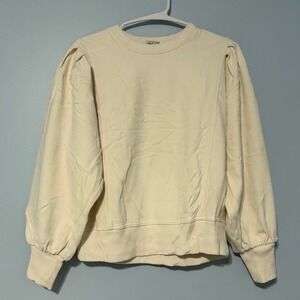 A New Day Women's Small Sweatshirt Cream Ivory Pleated Shoulder 1085